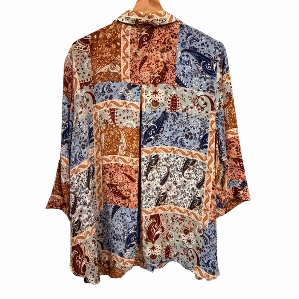 Rose & Olive Womens Oversized Patchwork Button Up Top Size 2X Paisley Boho Loose - Picture 3 of 8